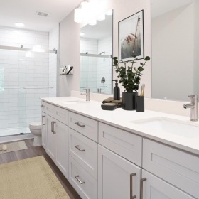 Spacious bathrooms with everything you need a bathroom with a large mirror